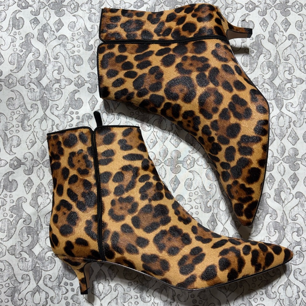 J. Crew Fiona kitten-heel ankle boots in leopard calf hair size 8